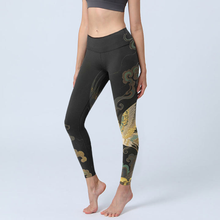 Leggings de sport pour femmes avec imprimé phénix et nuages, motif Buddha Stones - Noir - US18，UK/AU22，EU50 (4XL) - image 0