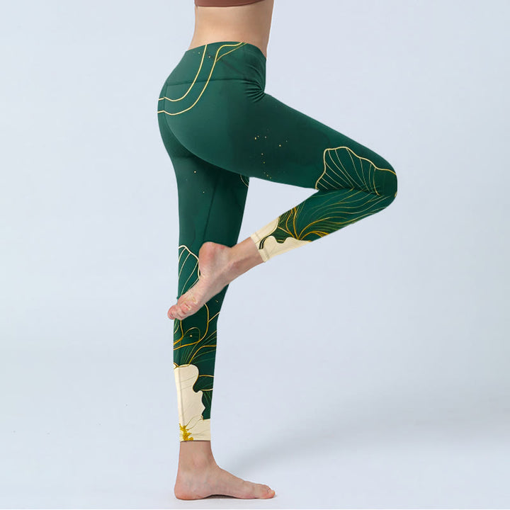 Leggings de sport pour femmes avec imprimé floral élégant et Buddha Stones - image 4