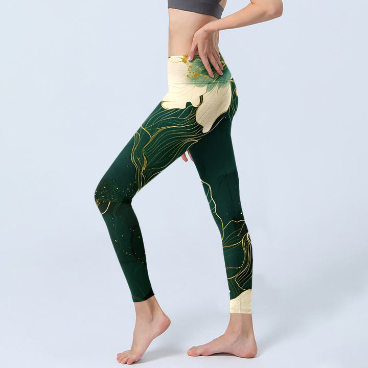 Leggings de sport pour femmes avec imprimé floral élégant et Buddha Stones - image 2