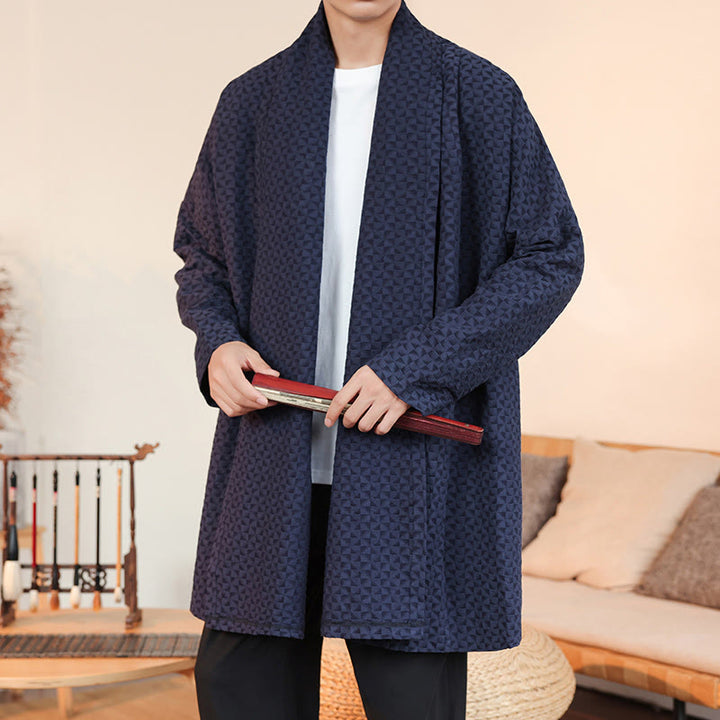 Kimono homme en coton à manches longues, motif jacquard hivernal et Buddha Stones - image 0