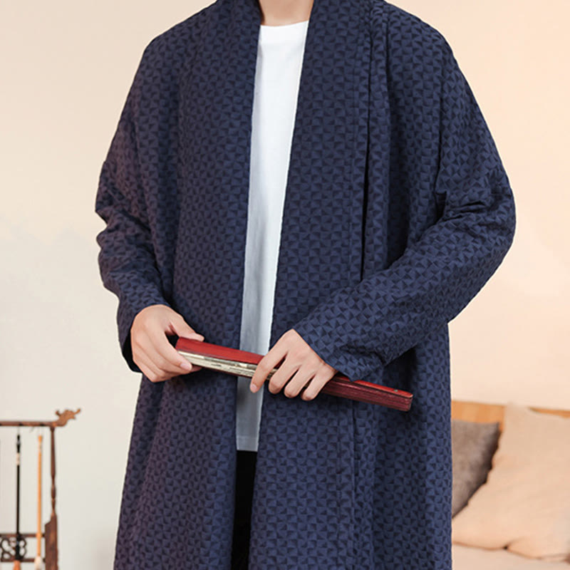 Kimono homme en coton à manches longues, motif jacquard hivernal et Buddha Stones - image 8