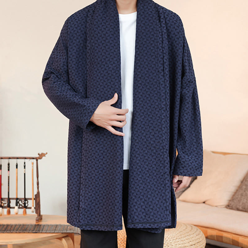 Kimono homme en coton à manches longues, motif jacquard hivernal et Buddha Stones - image 4