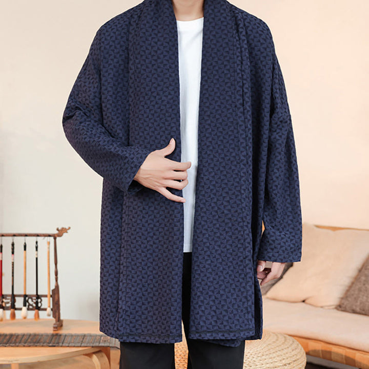 Kimono homme en coton à manches longues, motif jacquard hivernal et Buddha Stones - image 4