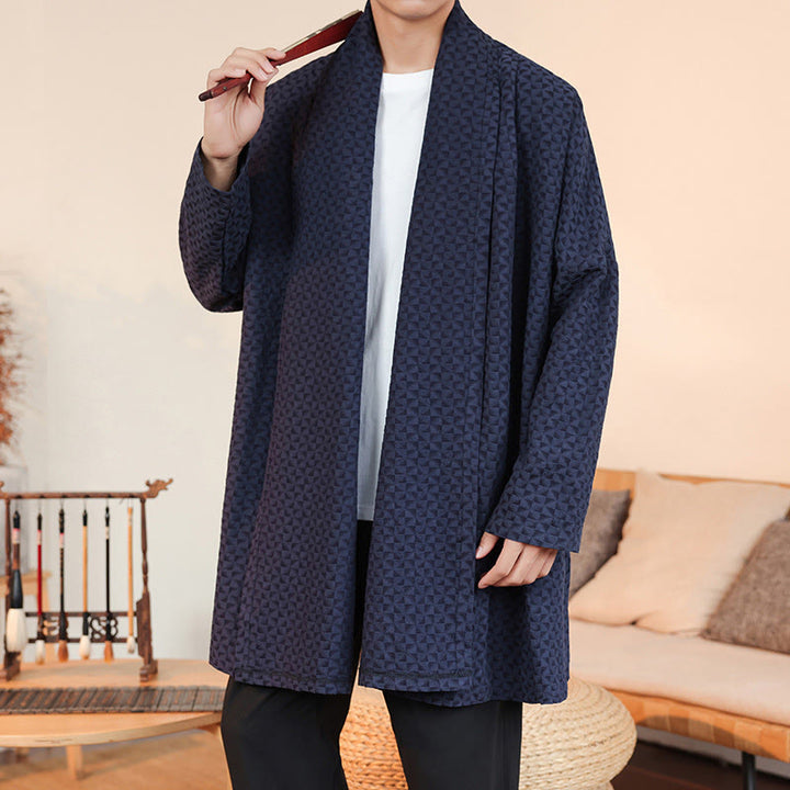 Kimono homme en coton à manches longues, motif jacquard hivernal et Buddha Stones - image 6