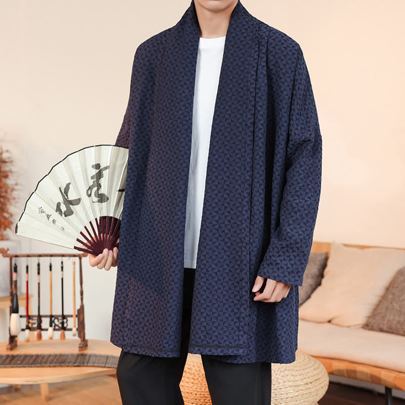 Kimono homme en coton à manches longues, motif jacquard hivernal et Buddha Stones - Bleu nuit - US/UK/AU44，EU54 (3XL) - image 1