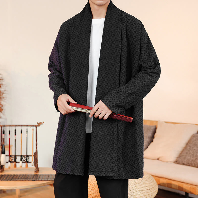 Kimono homme en coton à manches longues, motif jacquard hivernal et Buddha Stones - Noir - US/UK/AU44，EU54 (3XL) - image 14
