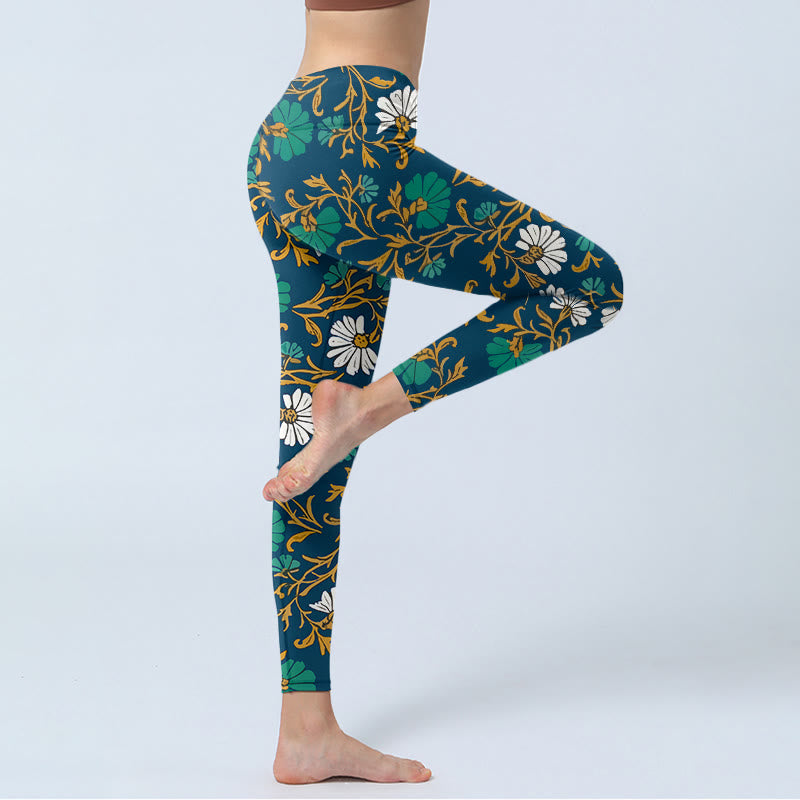 Leggings de yoga pour femmes, style rétro champêtre, imprimé de fleurs et de vignes, avec Buddha Stones - image 4