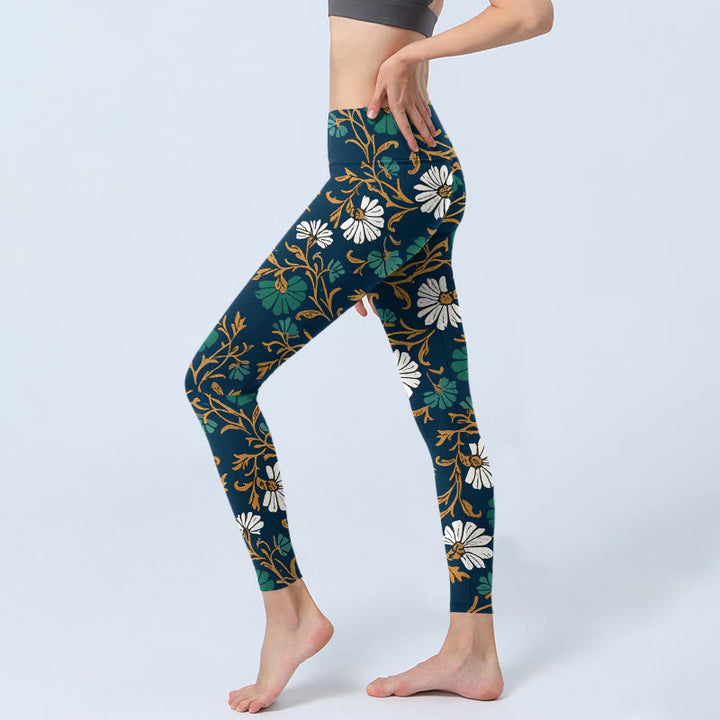 Leggings de yoga pour femmes, style rétro champêtre, imprimé de fleurs et de vignes, avec Buddha Stones - image 2