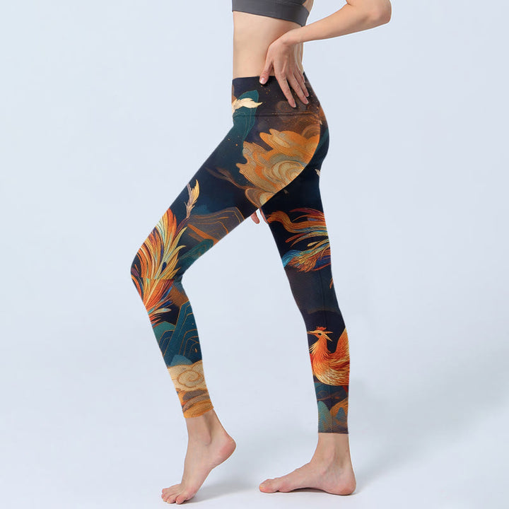 Leggings de sport pour femmes, imprimé motif montagne et nuages ​​de phénix, avec Buddha Stones - image 2