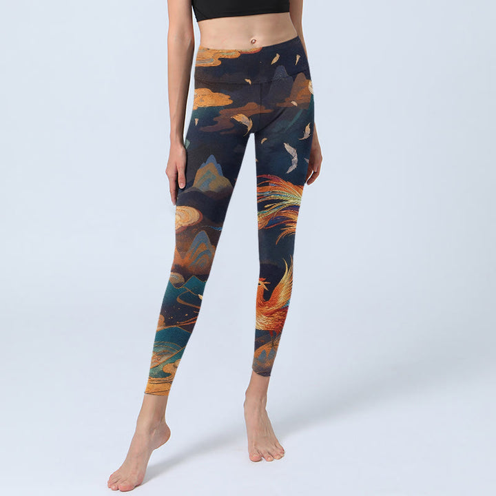 Leggings de sport pour femmes, imprimé motif montagne et nuages ​​de phénix, avec Buddha Stones - image 5
