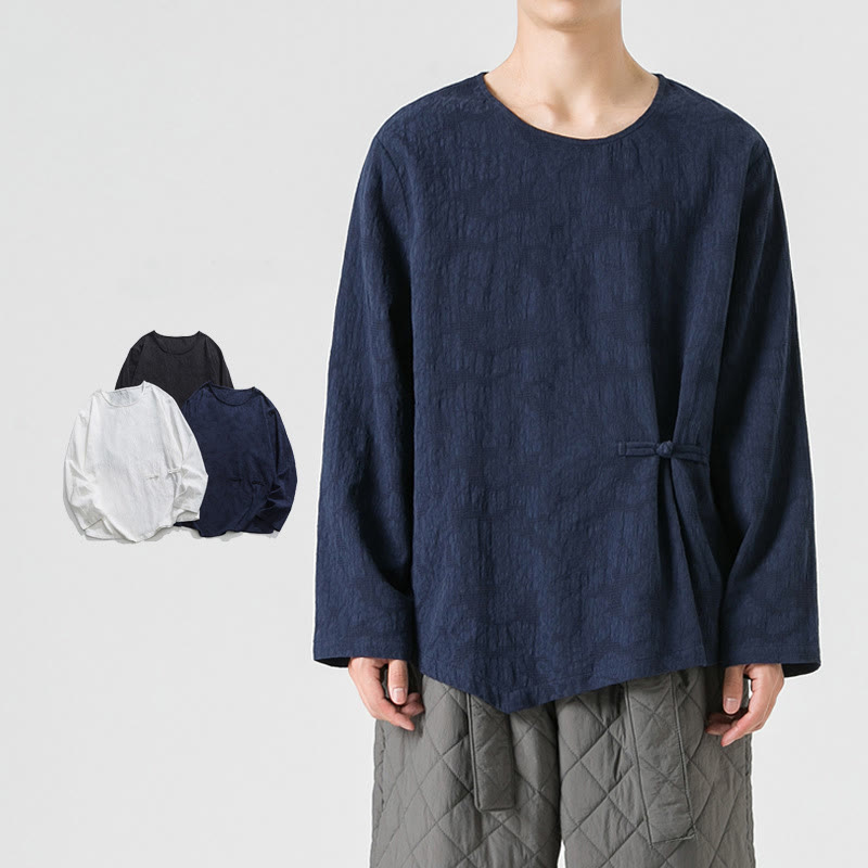 T-shirt à manches longues en coton uni, motif grenouille chinoise, pour homme, inspiré des Buddha Stones - Marine - US/UK/AU46，EU56 (5XL) - image 1