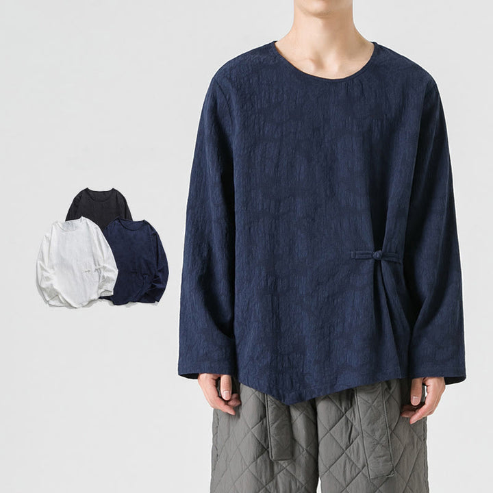 T-shirt à manches longues en coton uni, motif grenouille chinoise, pour homme, inspiré des Buddha Stones - Marine - US/UK/AU46，EU56 (5XL) - image 1