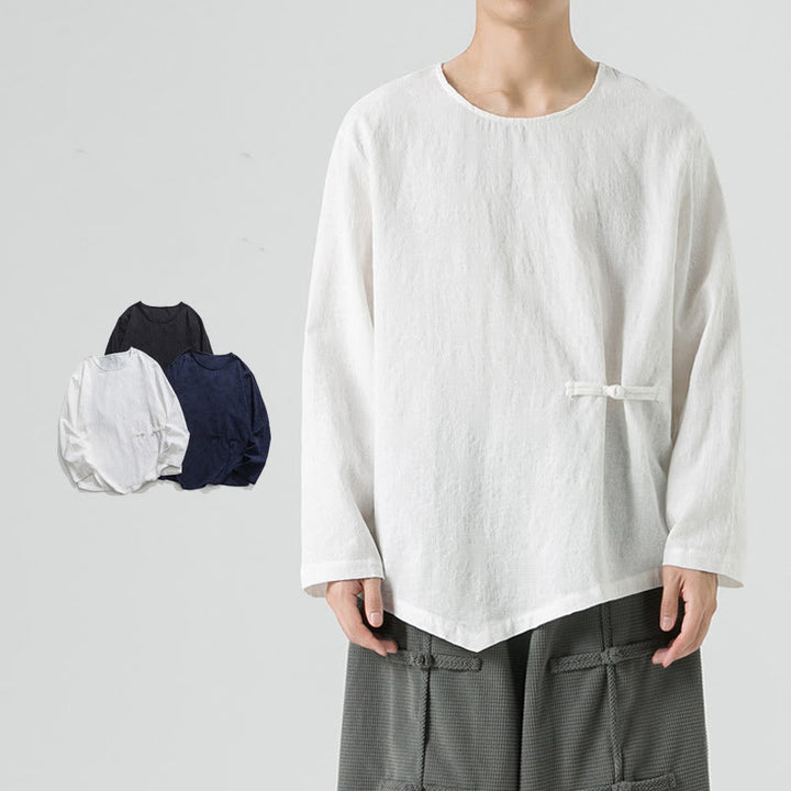 T-shirt à manches longues en coton uni, motif grenouille chinoise, pour homme, inspiré des Buddha Stones - Blanc - US/UK/AU46，EU56 (5XL) - image 9