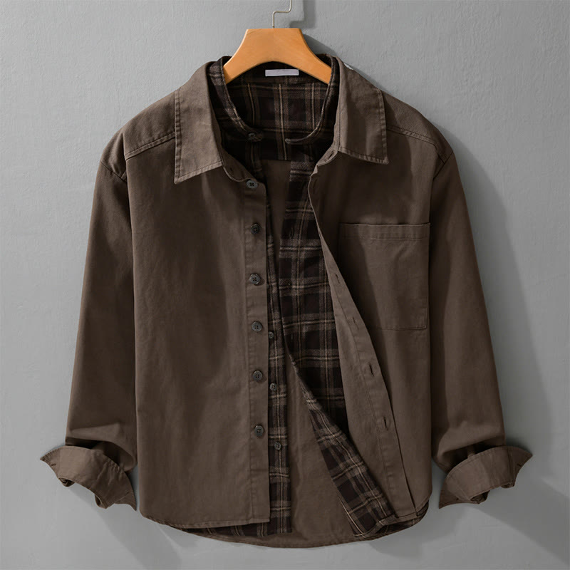 Veste deux-pièces en coton à manches longues avec poches, motif à carreaux printaniers Buddha Stones. - SaddleBrown - US/UK/AU42，EU52 (3XL) - image 10