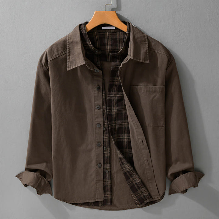 Veste deux-pièces en coton à manches longues avec poches, motif à carreaux printaniers Buddha Stones. - SaddleBrown - US/UK/AU42，EU52 (3XL) - image 10