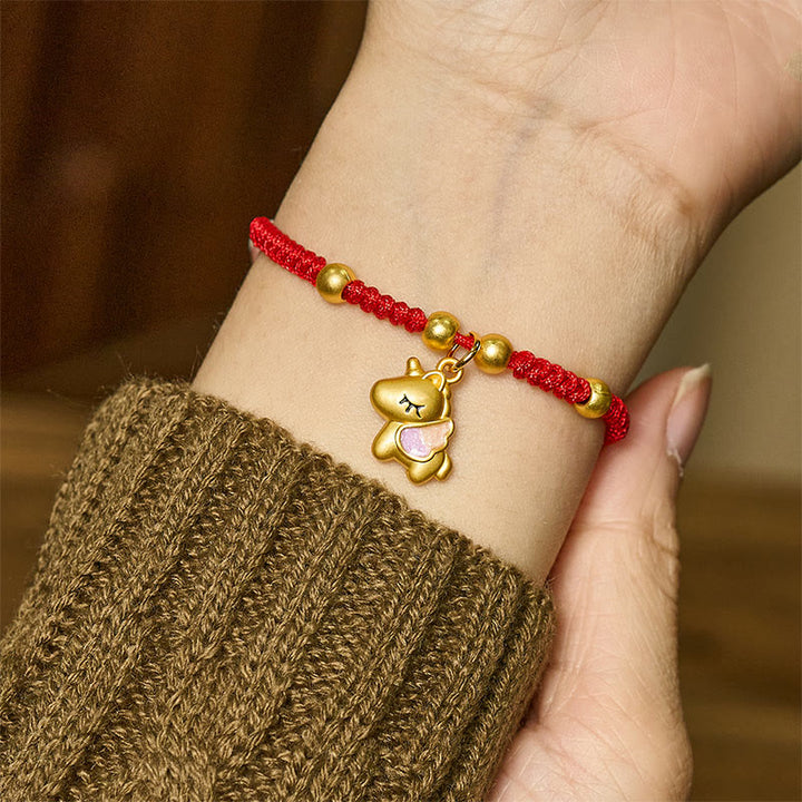 Bracelet en cuivre tressé rouge avec Buddha Stones et fil rouge, année du Cheval - image 5