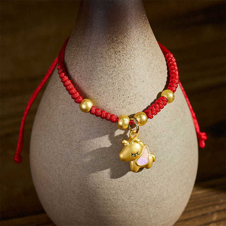 Bracelet en cuivre tressé rouge avec Buddha Stones et fil rouge, année du Cheval - image 4