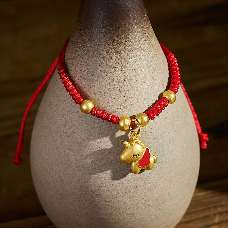 Bracelet en cuivre tressé rouge avec Buddha Stones et fil rouge, année du Cheval - image 1