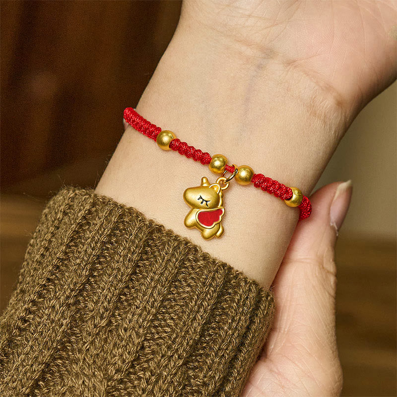 Bracelet en cuivre tressé rouge avec Buddha Stones et fil rouge, année du Cheval - image 2
