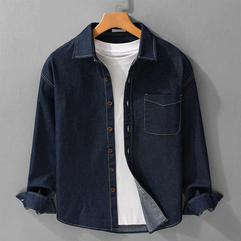 Veste en coton pour homme, manches longues, avec poches, motif Buddha Stones et boutons unis - Bleu nuit - US/UK/AU42，EU52 (3XL) - image 0