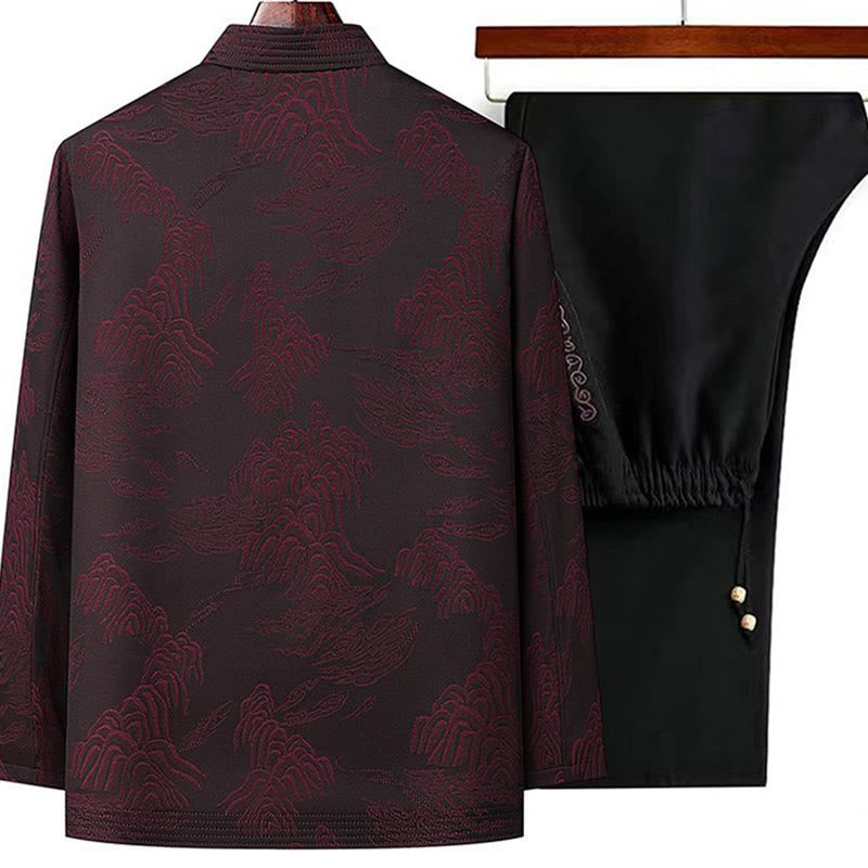 Ensemble de vêtements en coton Buddha Stones 2 pièces pour homme, chemise à manches longues et pantalon à boutons grenouille - image 5