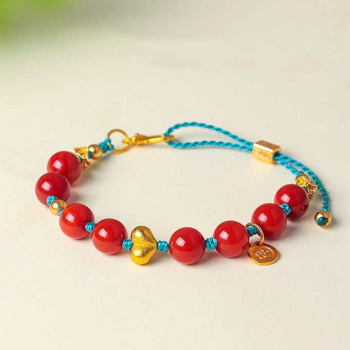Bracelet de succès en perles d'agate rouge du Sud de 8 mm avec cordon tressé en forme de cœur et Buddha Stones - image 2