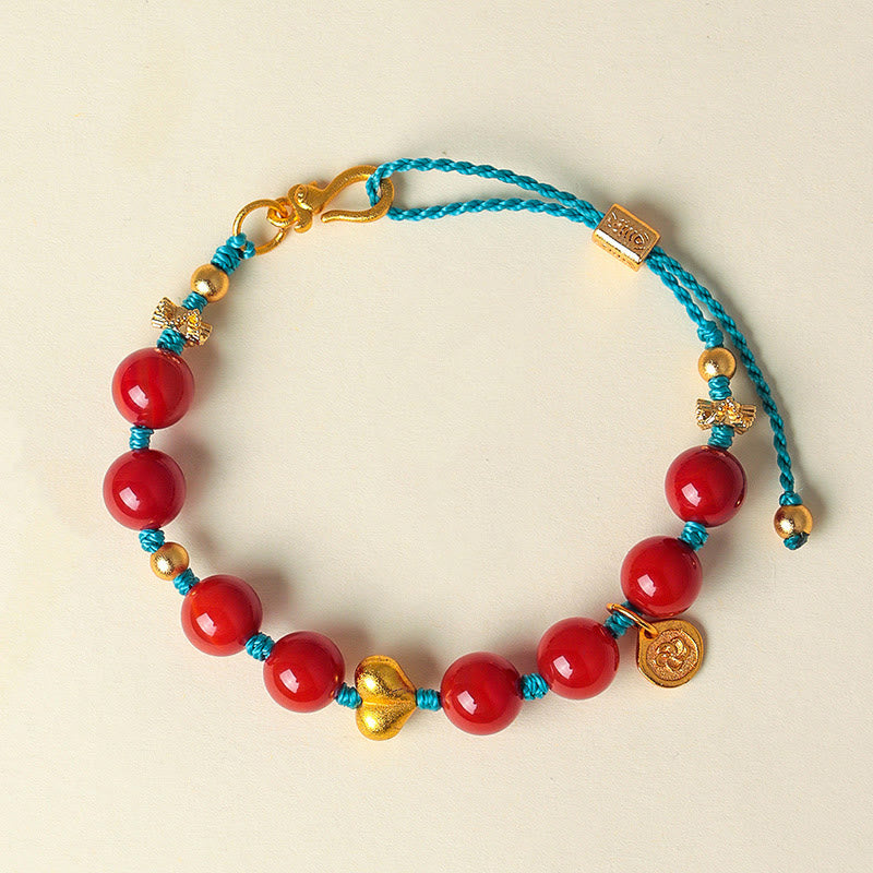 Bracelet de succès en perles d'agate rouge du Sud de 8 mm avec cordon tressé en forme de cœur et Buddha Stones - Agate rouge du Sud (Tour de poignet : 14-19 cm) - image 1