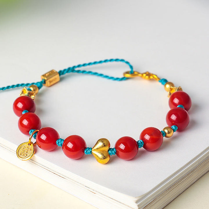 Bracelet de succès en perles d'agate rouge du Sud de 8 mm avec cordon tressé en forme de cœur et Buddha Stones - image 3