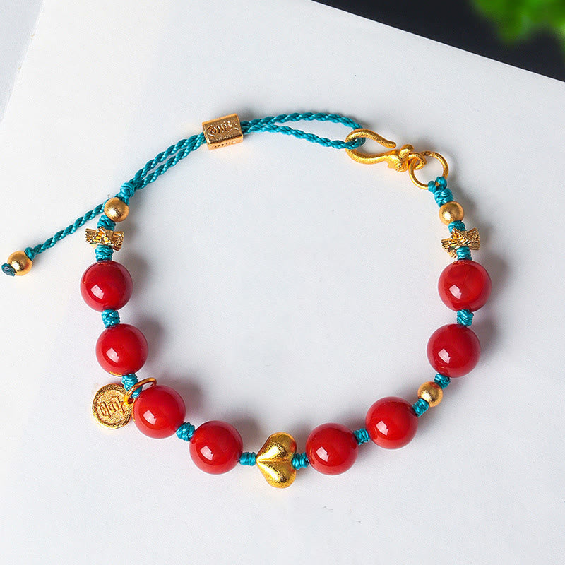 Bracelet de succès en perles d'agate rouge du Sud de 8 mm avec cordon tressé en forme de cœur et Buddha Stones - image 4