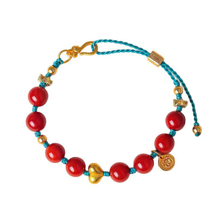 Bracelet de succès en perles d'agate rouge du Sud de 8 mm avec cordon tressé en forme de cœur et Buddha Stones - image 9