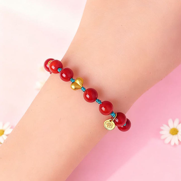 Bracelet de succès en perles d'agate rouge du Sud de 8 mm avec cordon tressé en forme de cœur et Buddha Stones - image 8