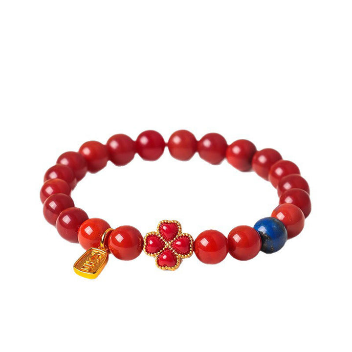Bracelet de perles positives en agate rouge du Sud, agate blanche et trèfle à quatre feuilles, Buddha Stones, agate rouge du Sud et agate blanche. - image 4