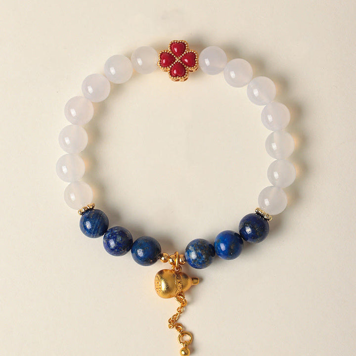 Bracelet de perles positives en agate rouge du Sud, agate blanche et trèfle à quatre feuilles, Buddha Stones, agate rouge du Sud et agate blanche. - Agate blanche (Tour de poignet : 14-17 cm) - image 9