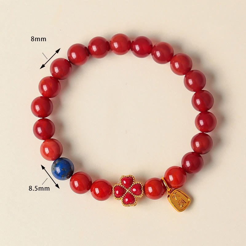 Bracelet de perles positives en agate rouge du Sud, agate blanche et trèfle à quatre feuilles, Buddha Stones, agate rouge du Sud et agate blanche. - image 3