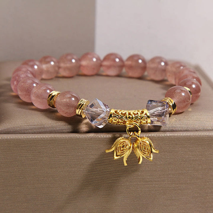 Bracelet de perles positives en quartz fraise naturel et muguet de Buddha Stones - image 1
