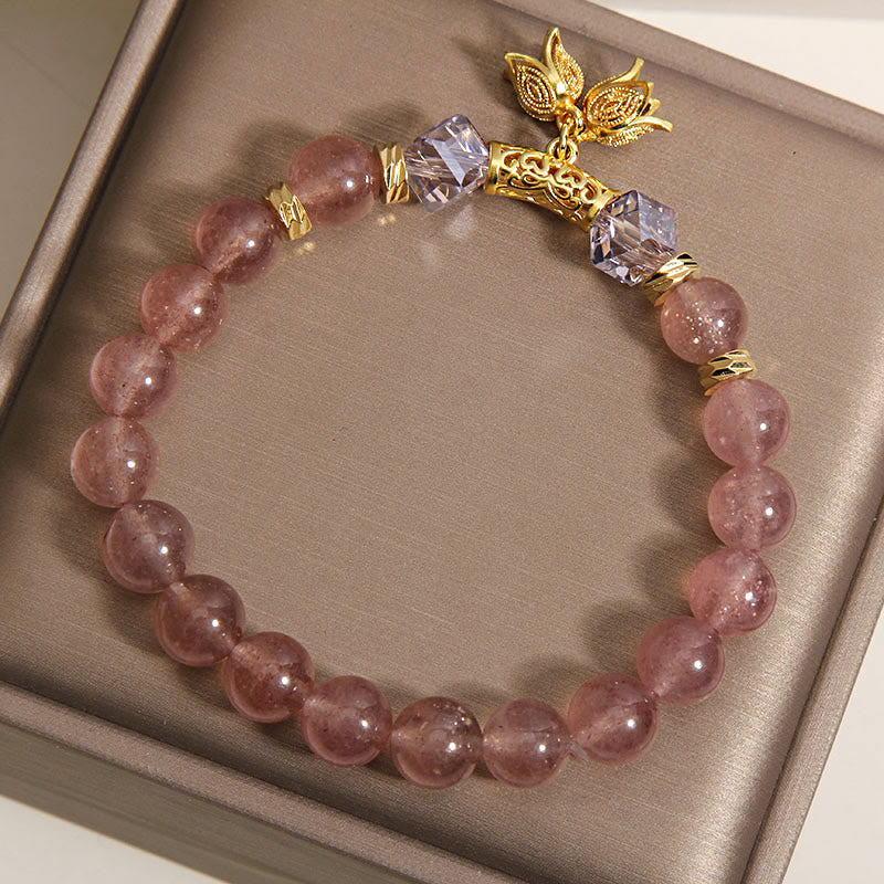 Bracelet de perles positives en quartz fraise naturel et muguet de Buddha Stones - image 7