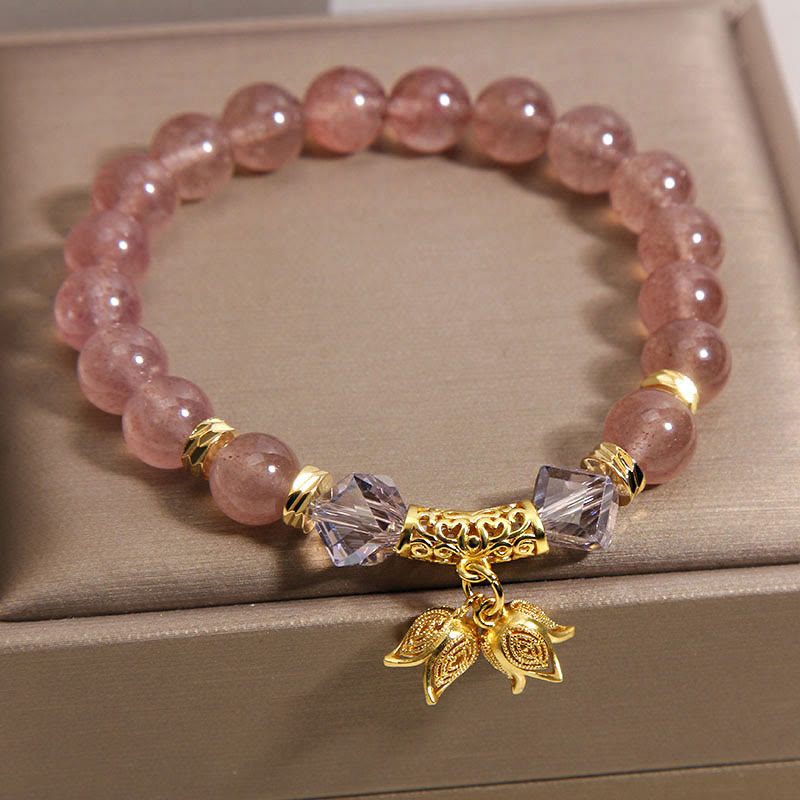 Bracelet de perles positives en quartz fraise naturel et muguet de Buddha Stones - image 4