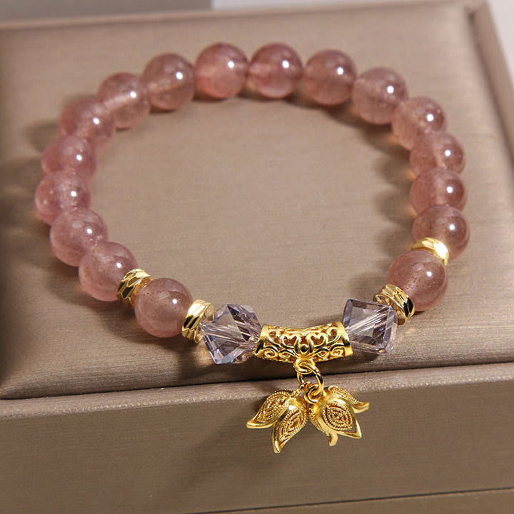 Bracelet de perles positives en quartz fraise naturel et muguet de Buddha Stones - image 4