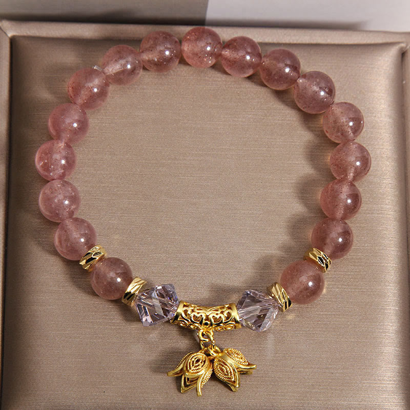 Bracelet de perles positives en quartz fraise naturel et muguet de Buddha Stones - image 3
