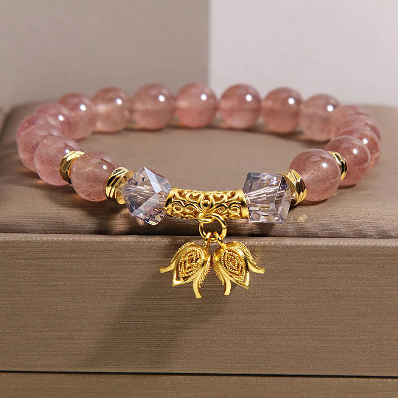 Bracelet de perles positives en quartz fraise naturel et muguet de Buddha Stones - Quartz Fraise (Tour de poignet : 15-17 cm) - image 0