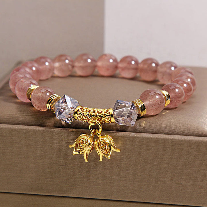 Bracelet de perles positives en quartz fraise naturel et muguet de Buddha Stones - image 2