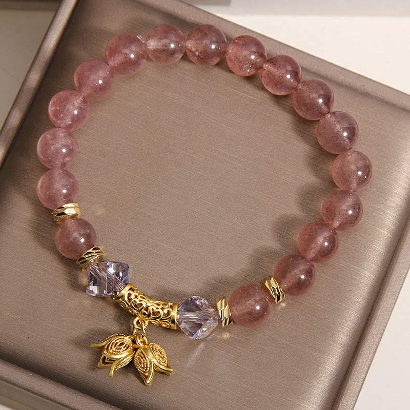 Bracelet de perles positives en quartz fraise naturel et muguet de Buddha Stones - image 8