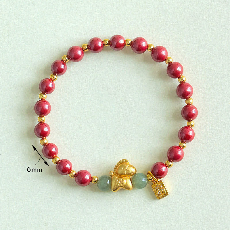 Bracelet de bénédiction en jade Hetian, Buddha Stones du zodiaque chinois, année du Cheval, caractère Fu, cinabre et jade. - image 11