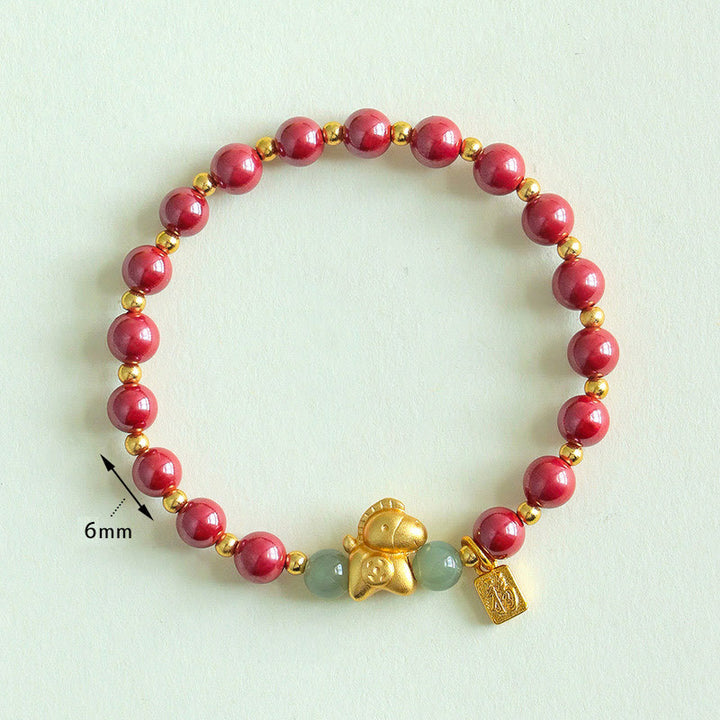 Bracelet de bénédiction en jade Hetian, Buddha Stones du zodiaque chinois, année du Cheval, caractère Fu, cinabre et jade. - image 11