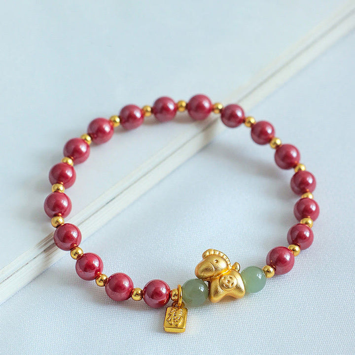 Bracelet de bénédiction en jade Hetian, Buddha Stones du zodiaque chinois, année du Cheval, caractère Fu, cinabre et jade. - image 10