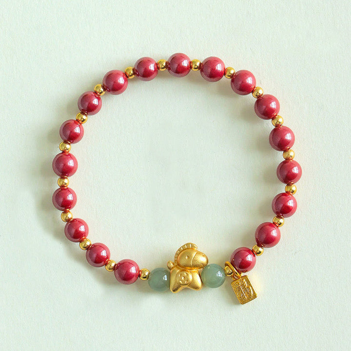 Bracelet de bénédiction en jade Hetian, Buddha Stones du zodiaque chinois, année du Cheval, caractère Fu, cinabre et jade. - Cinabre Impérial (Tour de poignet : 14-17 cm) - image 9