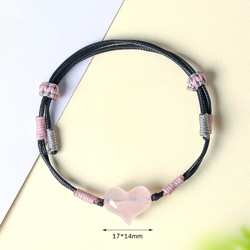 Bracelet chaleureux en Buddha Stones, breloque cœur en cristal rose naturel et cordon tressé. - image 4