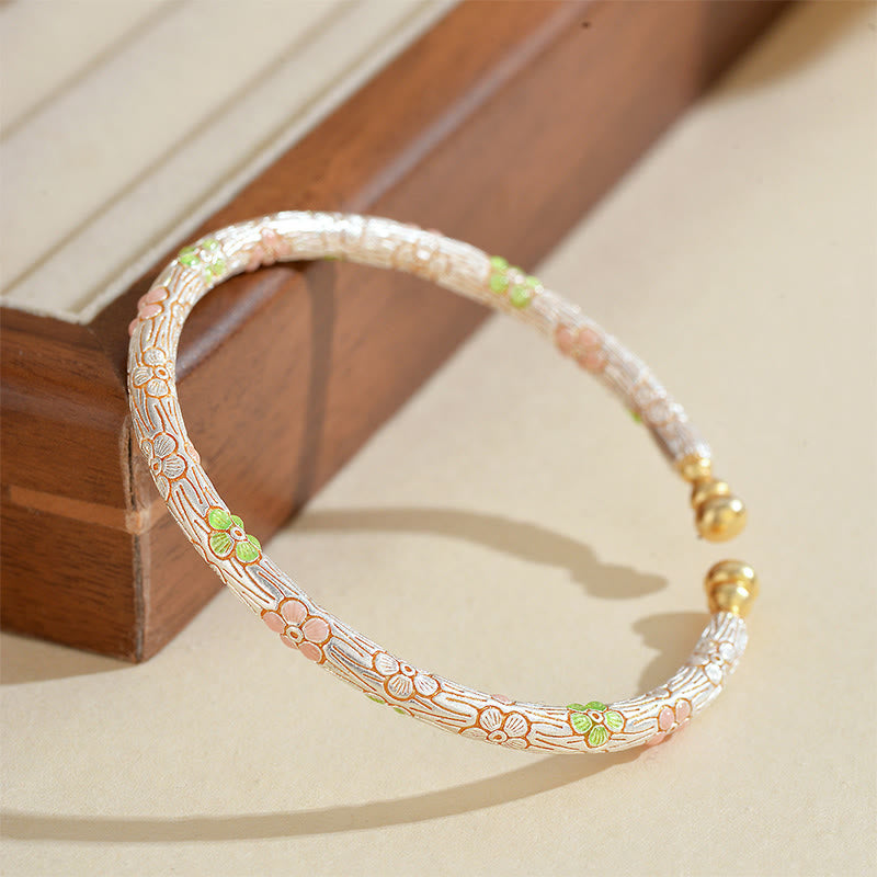 Bracelet porte-bonheur en cuivre émaillé fait main avec Buddha Stones et fleurs ouvertes. - Cuivre et laiton (Tour de poignet : 14-19 cm) - image 0