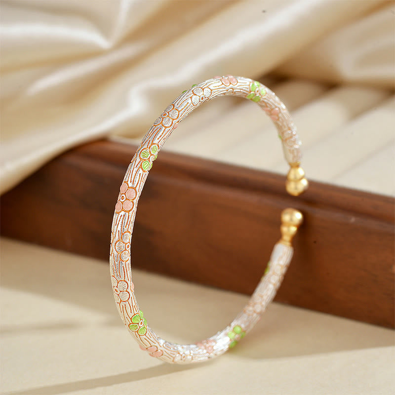 Bracelet porte-bonheur en cuivre émaillé fait main avec Buddha Stones et fleurs ouvertes. - image 2