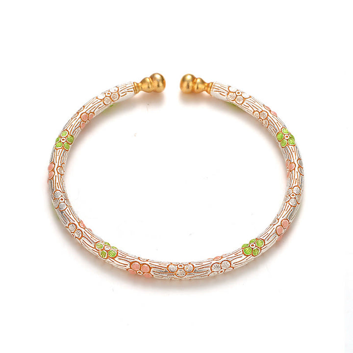 Bracelet porte-bonheur en cuivre émaillé fait main avec Buddha Stones et fleurs ouvertes. - image 4